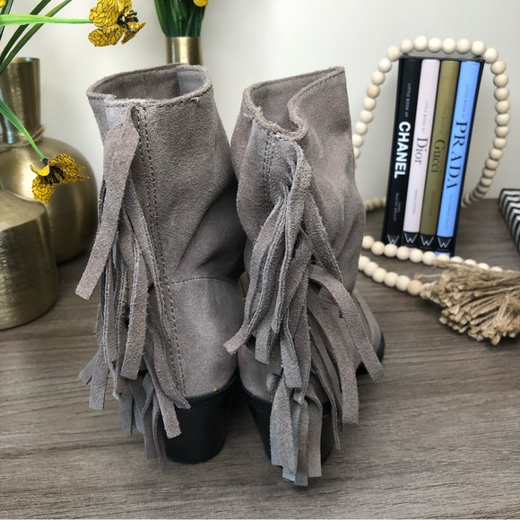 Zara Taupe Gray Suede Leather Fringe Pointed Toe Ankle Boots 36 - Picture 9 of 10
